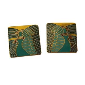 Laurel Burch Moondoves Earrings‎ Teal Gold Vintage Enamel Studs